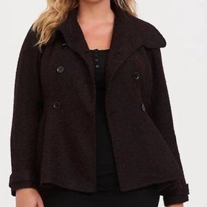 Torrid Burgundy Wool fit and flare coat hi lo peplum hem long sleeves, 6X NWT